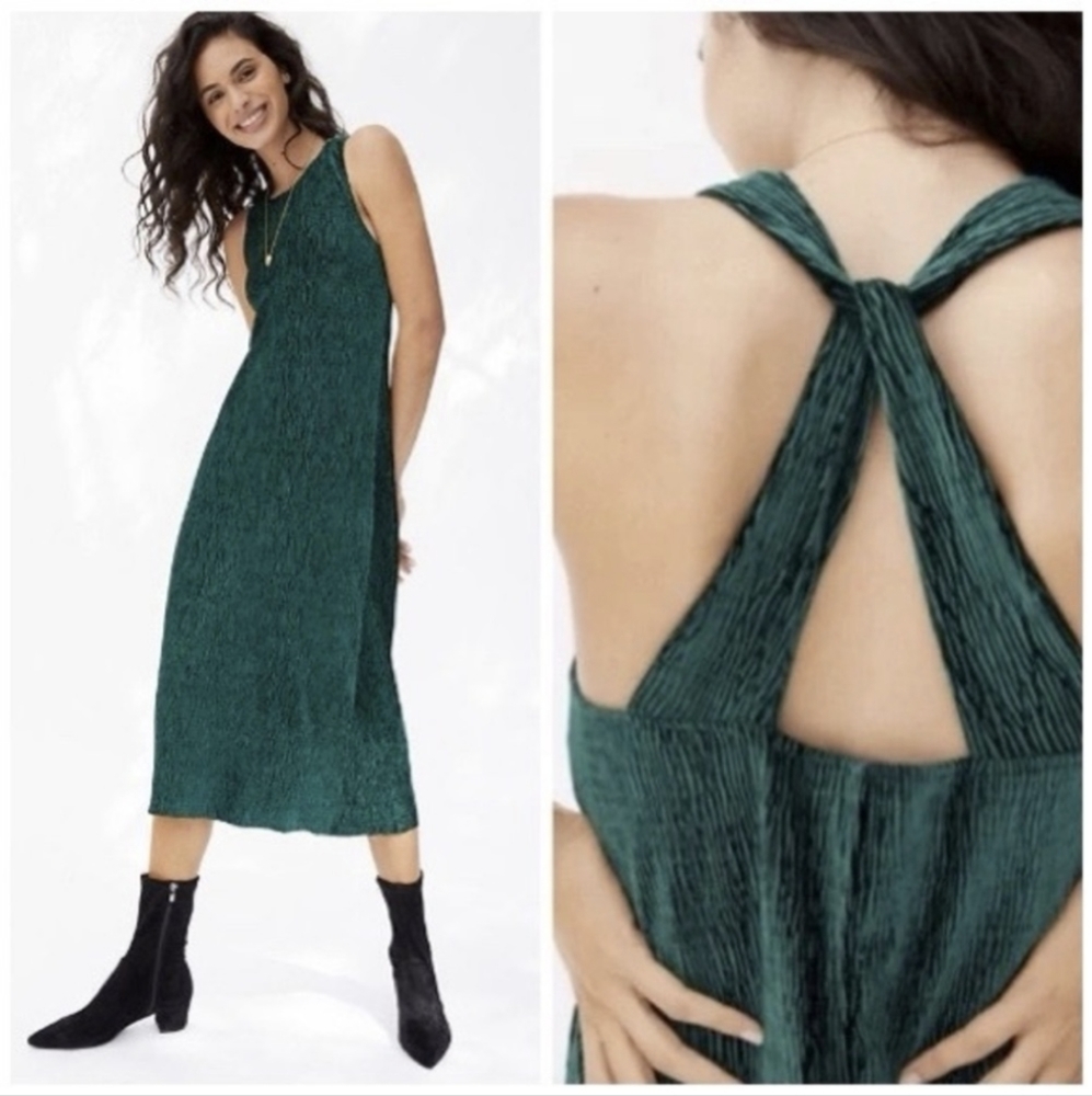 Anthropologie green velvet midi dress